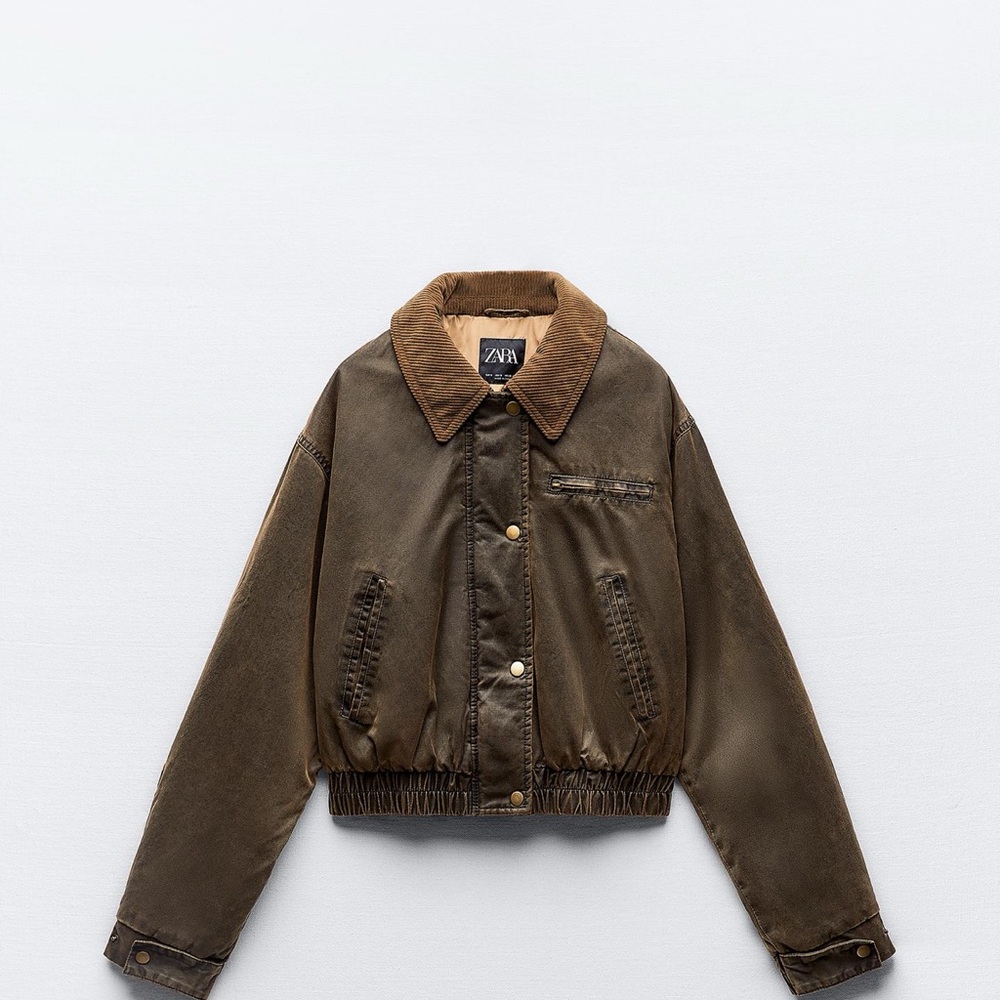 Zara  Brown Jacket with Corduroy Collar